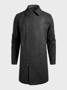 Manfinity VCAY Men's Slim Fit Casual Turndown Collar Open Front Overcoat, Suitable For Autumn And Winter - Dark Grey - View 3