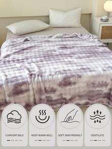 1pc Purple Tie-Dye Bubble Pattern Cozy Blanket - Purple - View 4