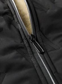 Manfinity 男式纯色前拉链休闲加垫背心，冬季 - 黑色 - 查看 4