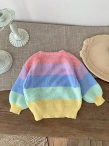 LMoss Kids Suéter casual relajado con cuello en V y degradado para niña joven en otoño/invierno - Multicolor - Ver 2