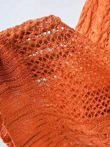 SHEIN LUNE Women's Skull Pattern Oversized Crew Neck Hollow-Out Knit Long Sleeve Sweater, Autumn/Winter, Knit Pullover Fall - Orange - View 8