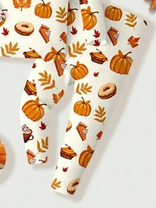 SHEIN Young Boy Casual Simple Halloween Element Pattern Snug Fit Thermal Lined Long Sleeve Crew Neck Pants Home Set, Suitable For Autumn/Winter