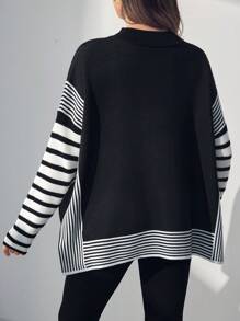 SHEIN Maternity Knit Sweater - Striped & Solid Pullover Knitwear For Pregnant Women, Autumn & Winter