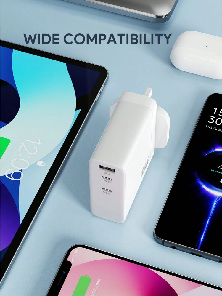 JMMO USB Charger,140W 3 Ports Wall Charger Fast Charging,2 USB-C Ports & 1 USB-A Port Super Fast Dual Laptop Cellphone Charger,Portable Charger