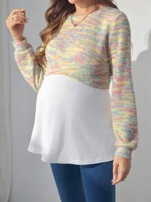 SHEIN Maternity Two-Tone Wrap Cross 2-In, Cross 2-In-1 Pullover, For Winter - Multicolor - View 5