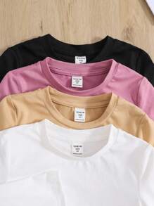 SHEIN Leap Crew 年轻女孩秋冬装 4 件年轻女孩纯色修身休闲 T 恤套装，秋冬季，非常适合休闲、日常穿着和上学。 - 彩色 - 查看 5