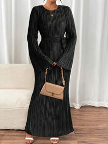 Chiquease Women's Pleated Luxurious Evening Dress, Simple Fashionable Casual Everyday Wear Fall Cloth For Women - Black - View 3