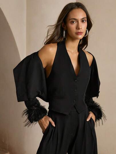 Anewsta Women's Elegant Feather Patchwork Design Set