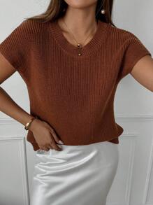 Chiquease Women's Solid Round Neck Batwing Sleeve Casual Knitted Sweater, Spring Summer