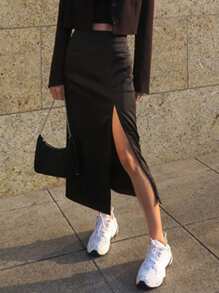 DAZY Women's Slit-Up-To-Thigh Long Skirt - Black - View 2