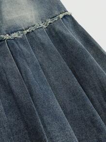 ROMWE Hippie Plus Size Embroidered Vintage High Waist Pleated Denim Skirt, Unique Butterfly Shiny Decor, Bohemian Style, For Summer