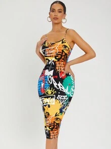 SHEIN SXY Allover Print Backless Bodycon Dress - Multicolor - View 4