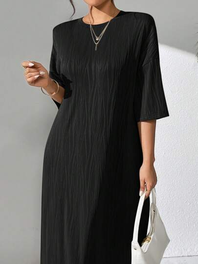 Mulvari Women's Solid Color Crew Neck Dolman Sleeve Maxi Loose Casual Dress, Spring/Summer, Dress Perfect For Beach/Casual/Vacation/Homewear