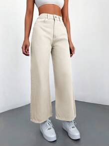 EURMUSE Casual Solid Wide Leg Jeans - Apricot - View 6