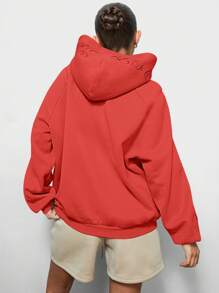 SUMWON WOMEN Cozy Athleisure Hoodie Oversized Script Logo Sleeve Sweatshirt Winter Sports Athletic Workout Loungewear - Red - View 2