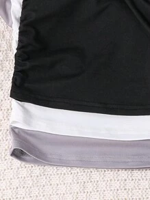 SHEIN Leap Crew 3pcs Solid Color Ruched Neck Fitted Casual T-Shirts Set For Young Girls - Multicolor - View 3