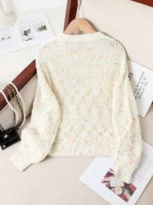 SHEIN Áo len dệt kim cổ tròn dáng rộng thường ngày cho bé gái tuổi mới lớn, mùa thu/đông - Màu be - Xem 2