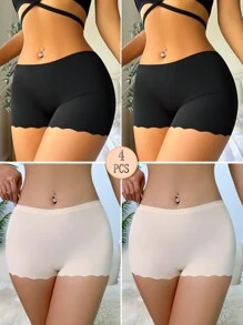 SHEIN 4 Cái/bộ Nữ Màu Trơn Phong Cách Tối Giản Xù Eo Quần Đùi Liền Mạch Thoải Mái - Nhiều màu - Xem 3