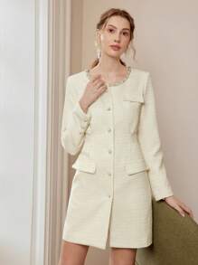 MOTF PREMIUM FLAP DETAIL SINGLE BREASTED PLACKET DRESS - White - View 4