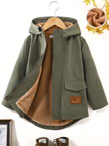SHEIN Leap Crew Long Loose Woven Casual Jacket For Young Boys - Army Green - View 1