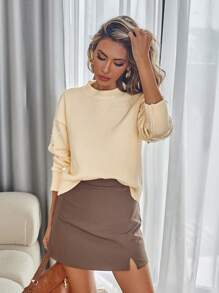 Aveloria Elegant Rhinestone Sequin Sleeve Design Crew Neck Pullover Sweater For Autumn Winter Knit Pullover Fall Outfit - Beige - View 5