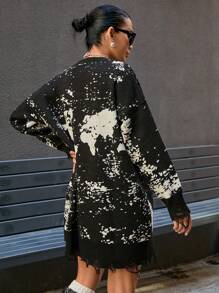 EURMUSE Women's Loose Pattern Distressed Ripped Knitted Sweater, Autumn Winter - Multicolor - View 6