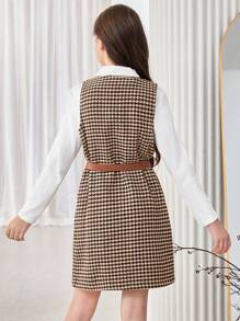 SHEIN 2pcs Tween Girl Autumn Winter Waistcoat Jacket Set With Blouse - Apricot - View 2