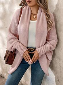 SHEIN LUNE Plus Size Long Sleeve Solid Color Casual Cardigan, For Winter