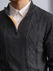 Manfinity CityGents Men's Solid Color Zipper Half Placket Long Sleeve Casual Sweater, Autumn/Winter