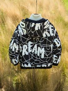 Kids/Tween Boys' Casual Letter Print Thick Warm Winter Parka Coat, Suitable For School, Garden, Beach, Birthday, Spring, Summer, Autumn, Winter Season - Multicolor - View 2