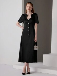 SHEIN Belle Solid Tube Formal Dress - Black - View 7