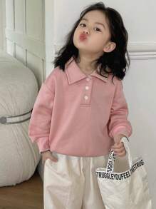 Dazy Kids 女童纯色 Polo 领运动衫，年轻女孩秋装