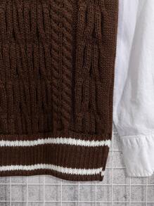 EURMUSE Men Cable Knitted V Neck Regular Sweater Vest - Brown - View 5