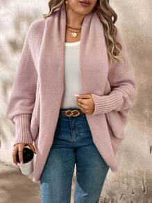 SHEIN LUNE Plus Size Long Sleeve Solid Color Casual Cardigan, For Winter