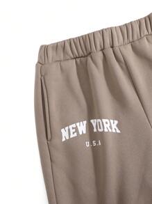 SHEIN Girlism 2pcs/Set Tween Girls' Oversized Casual Letter Print Long Sleeve Crew Neck Sweatshirt And Sweatpants Set