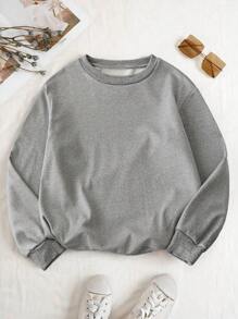 SHEIN LUNE Women's Casual Drop Shoulder Solid Color Fleece Sweatshirt