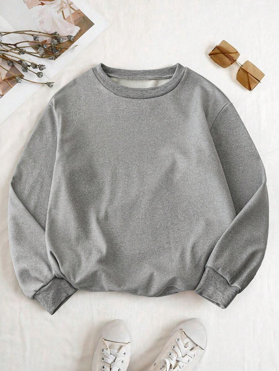 SHEIN LUNE Women's Casual Drop Shoulder Solid Color Fleece Sweatshirt