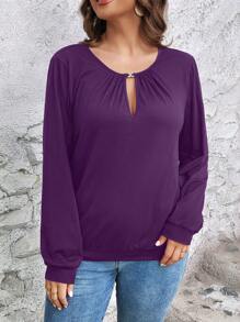 EMERY ROSE Plus Size Casual Crew Neck Long Sleeve Sweatshirt, Fall Winter Autumn - Purple - View 6