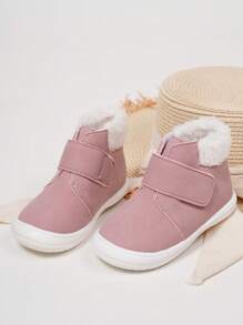 可爱时尚的女童保暖内衬粉色婴儿靴 - 粉色 - 查看 1