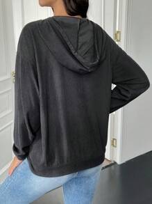 SHEIN 孕妇休闲落肩拉链连帽夹克，春秋 - 灰色 - 查看 2