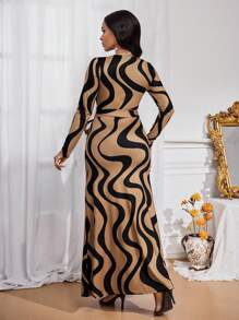 SHEIN Lady Vêtements d'automne Robes élégantes pour femmes Tenues d'automne pour femmes Robe longue pour femmes Col en V Ceinture à la taille Robes élégantes à manches longues rayées