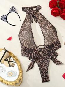 Snug Zone Plus Size Women Leopard Print Cutout Sexy Costume Jumpsuit - Multicolor - View 2