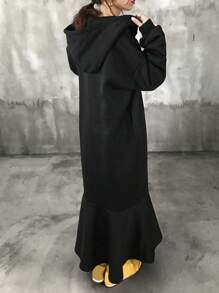 FRIFUL Women's Solid Color Zip Up Hooded Casual Long Sleeve Dress Fall,Winter - Black - View 7