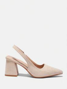 CUCCOO BIZCHIC Apricot Suede Chunky Heel Pointed Toe Slip-On Pumps For Women, Suitable For Commute, Dating, Party, Holiday Spring Shoes Spring Break Easter - Apricot - View 2