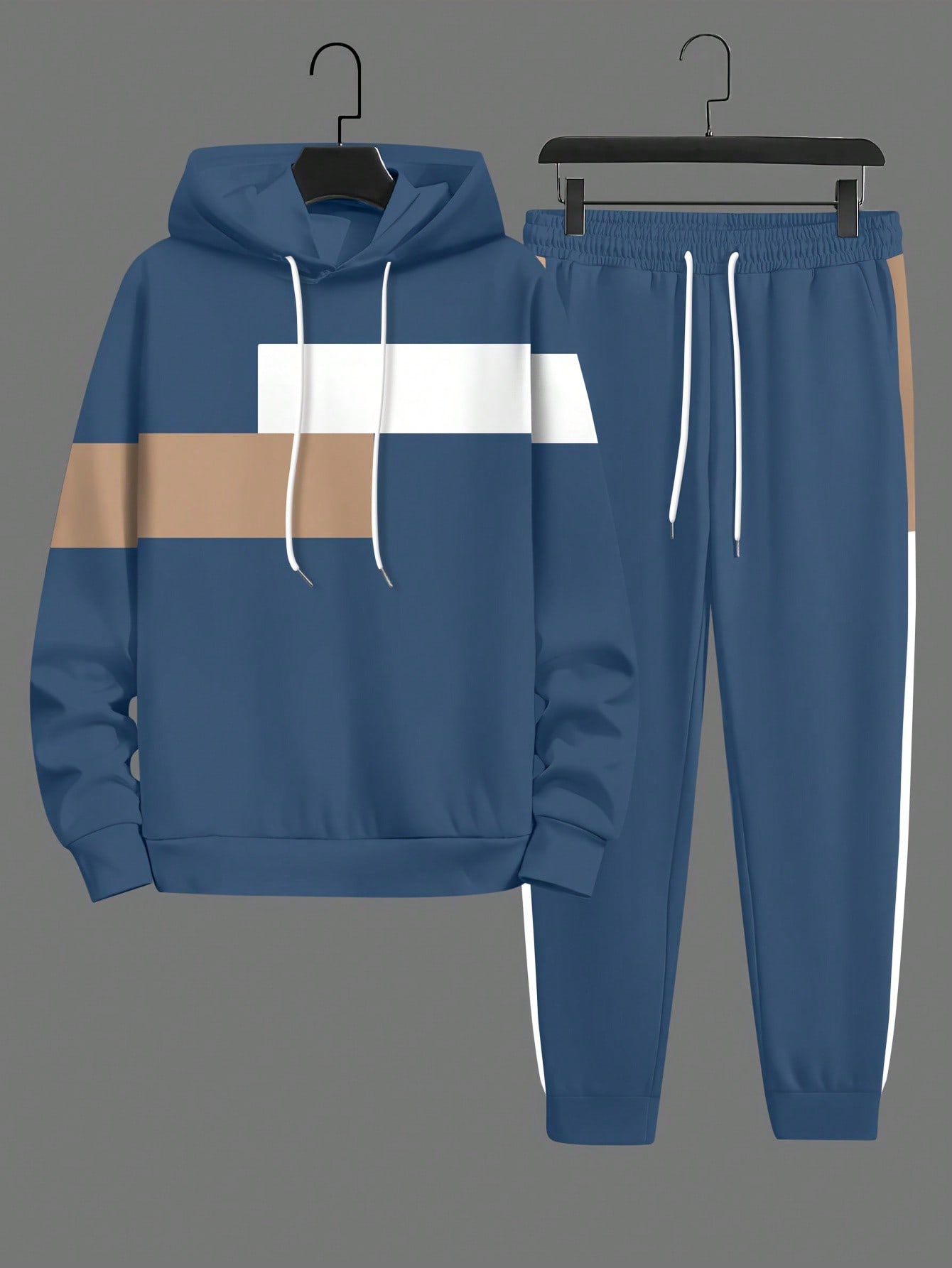 Manfinity Dauomo Men's Contrast Color Hooded Sweatshirt And Drawstring Sweatpants Casual Set