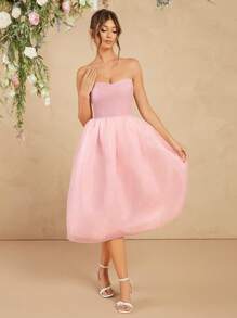 L'Amorae 编织欧根纱修身喇叭形无袖中长连衣裙 - 粉色 - 查看 4