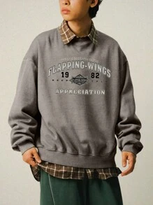 DAZY Men's Letter Print Pullover Sweatshirt, Autumn - Grey - View 6