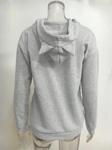 INAWLY Áo nỉ trùm đầu dài tay in hình mèo hoạt hình cho nữ, mùa thu/đông - Màu Xám nhạt - Xem 5