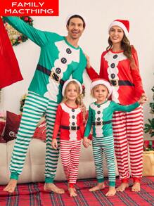 Bộ đồ ngủ Giáng sinh cho bé gái, tiệc gia đình, trang phục ông già Noel, quần dài tay và bộ 2 món thường ngày, đồ mặc nhà, vải chất lượng, ấm áp và thoải mái, thích hợp cho buổi họp mặt gia đình, chụp ảnh ngày lễ (4 món được bán riêng) vừa vặn - Đỏ và trắng - Xem 1