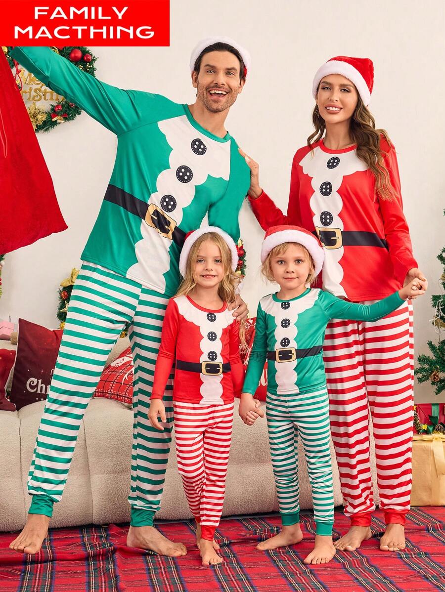 Bộ đồ ngủ Giáng sinh cho bé gái, tiệc gia đình, trang phục ông già Noel, quần dài tay và bộ 2 món thường ngày, đồ mặc nhà, vải chất lượng, ấm áp và thoải mái, thích hợp cho buổi họp mặt gia đình, chụp ảnh ngày lễ (4 món được bán riêng) vừa vặn - Đỏ và trắng - Xem 1